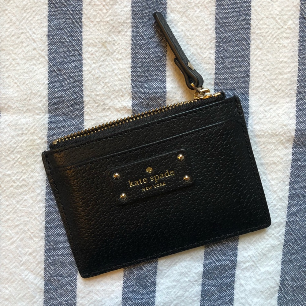Black Leather Kate Spade Card Wallet w Gold Detail